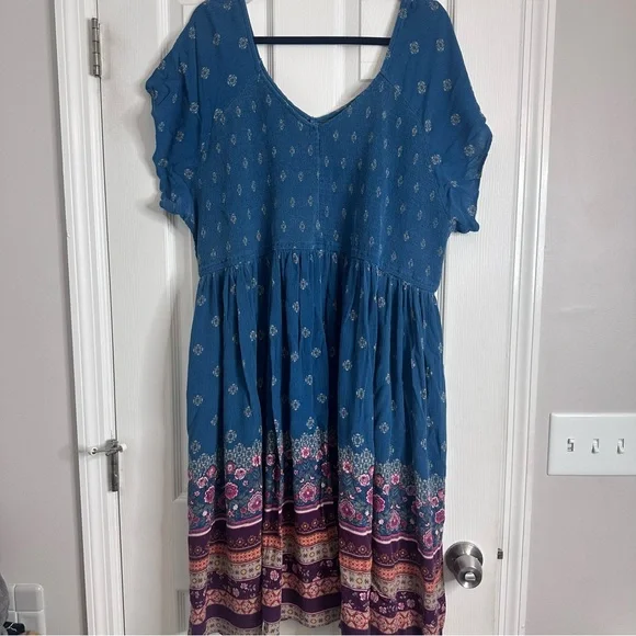Torrid Boho Teal Floral Border Summer Dress Women’s Plus Size 6x - Picture 10 of 10